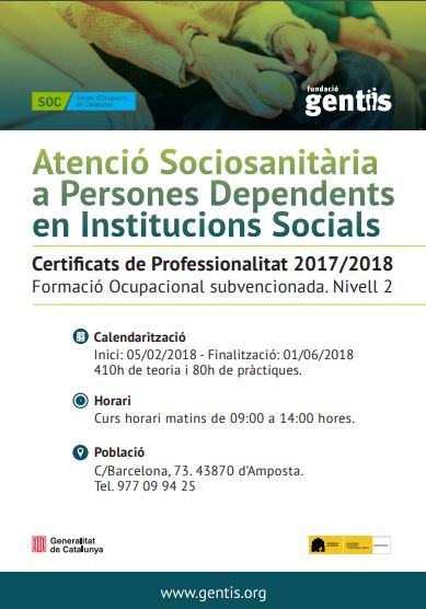 Nou curs: Atenció sociosanitària a persones dependents en institucions socials