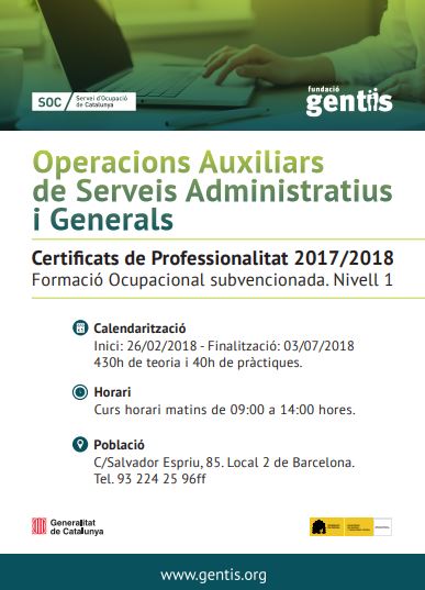 Nou curs a Gentis Barcelona: Operacions auxiliars de serveis administratius i generals